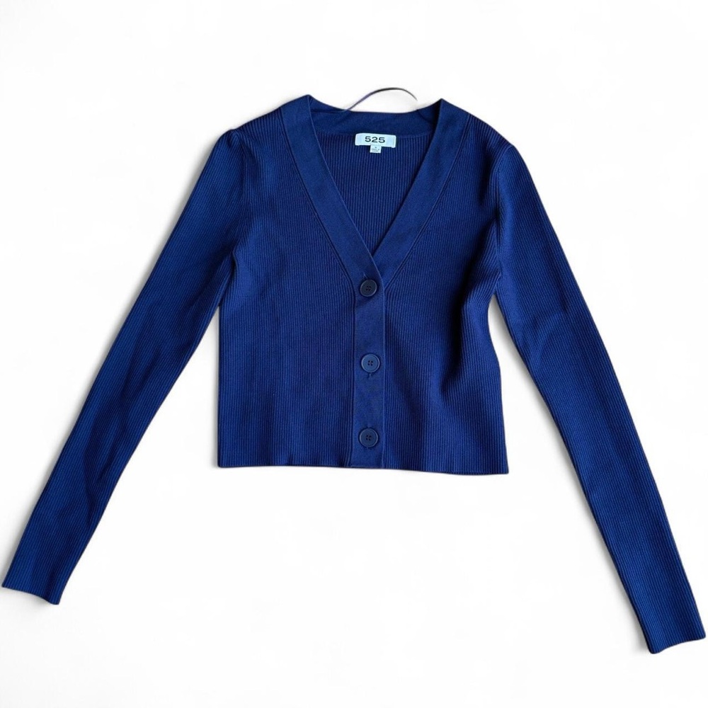 525 America Navy Blue V-Neck Cropped Cardigan
